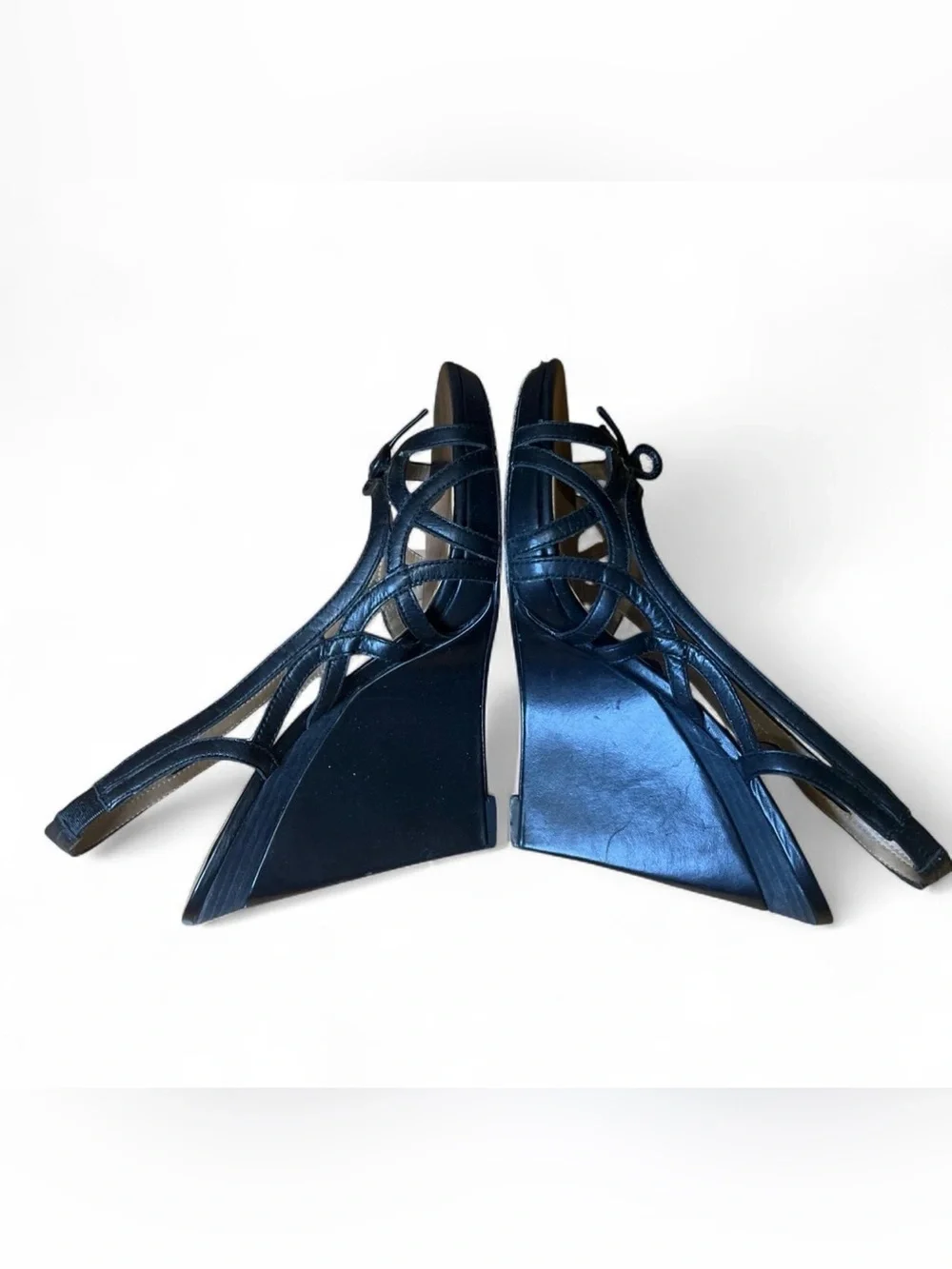 Black Wedge Slingback Heels with Cutout Detail